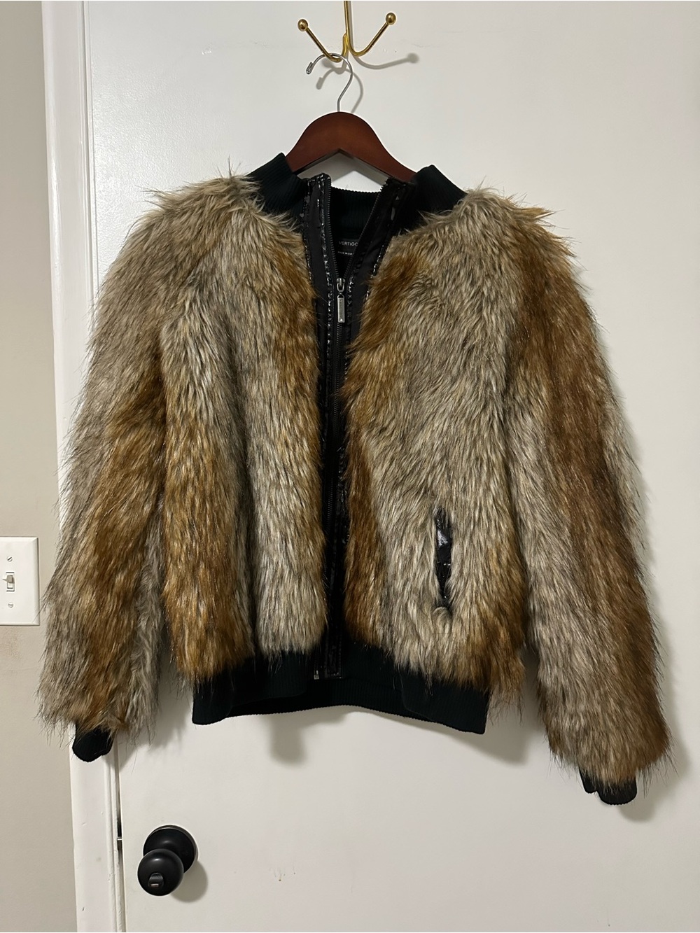 Faux Fur Bomber Jacket in Brown Multi